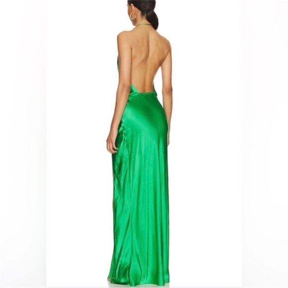 Amanda Uprichard Elegant Green Satin  100% silk Halter Dress, XS - Picture 8 of 16